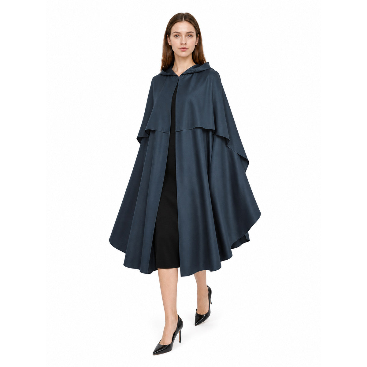 Dark Blue Hooded Costume Cape for Cosplay front view