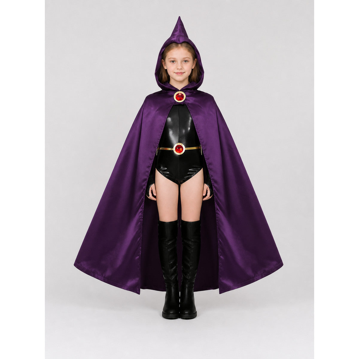 Raven Teen Titans Cosplay Costume with Cape on-model view