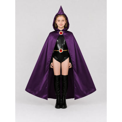 Raven Teen Titans Cosplay Costume with Cape on-model view
