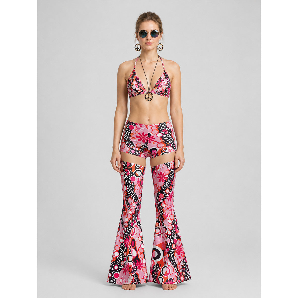 Hippie-Style Set: Flare Pants, Shorts, and Accessories on-model view