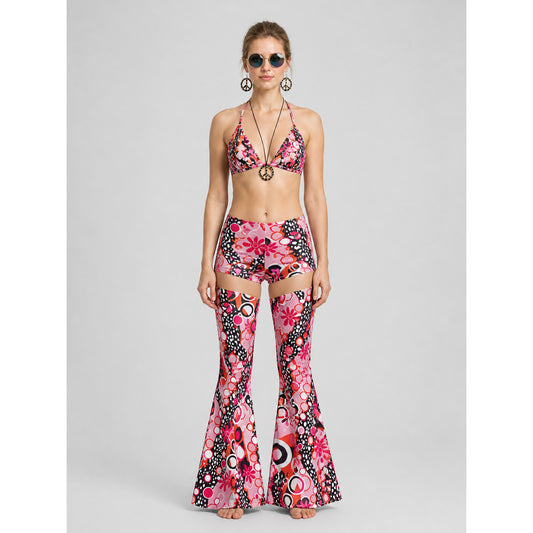 Hippie-Style Set: Flare Pants, Shorts, and Accessories on-model view