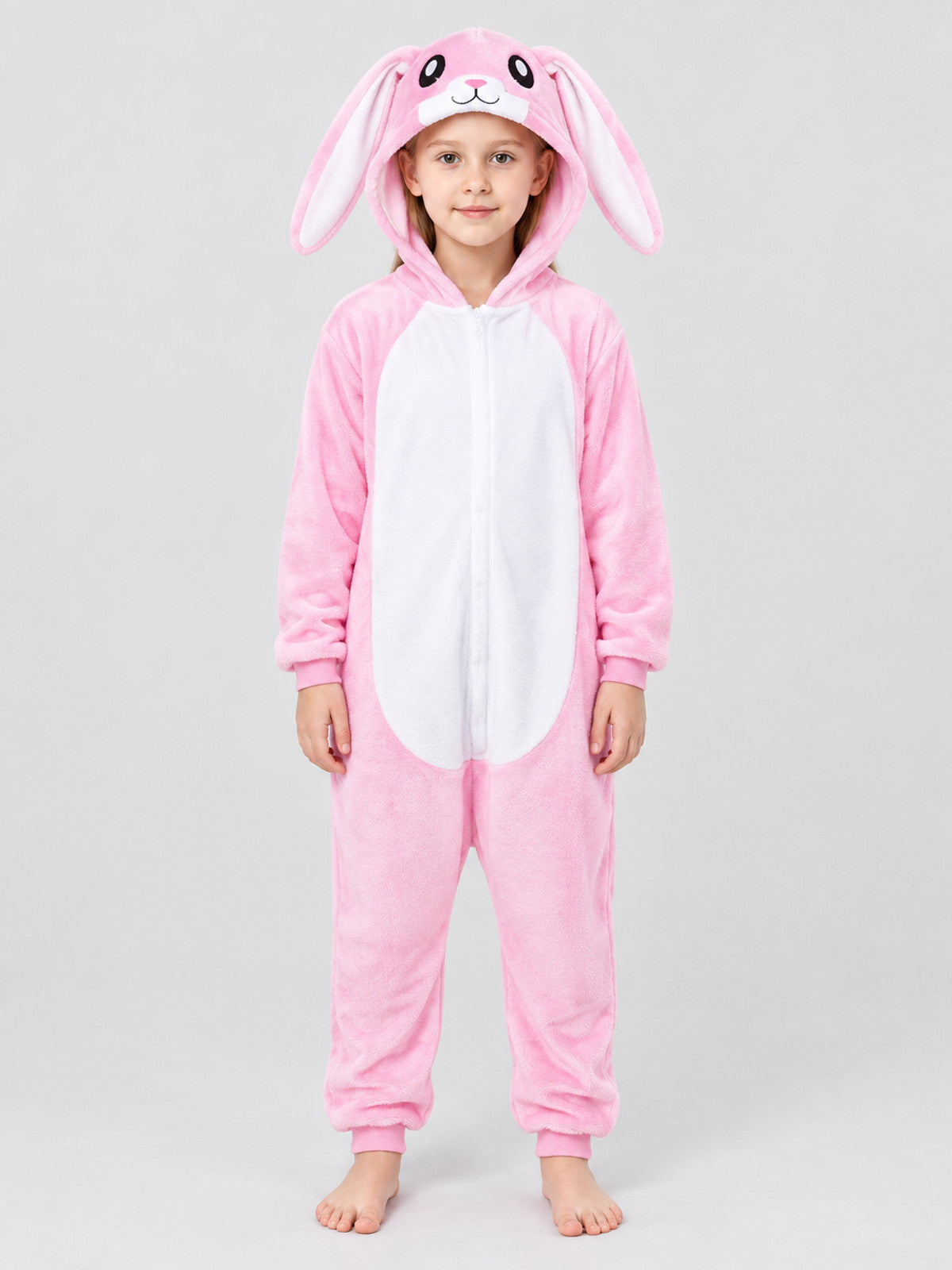 Pajama Jumpsuit with Hood and Bunny Ears, Pink