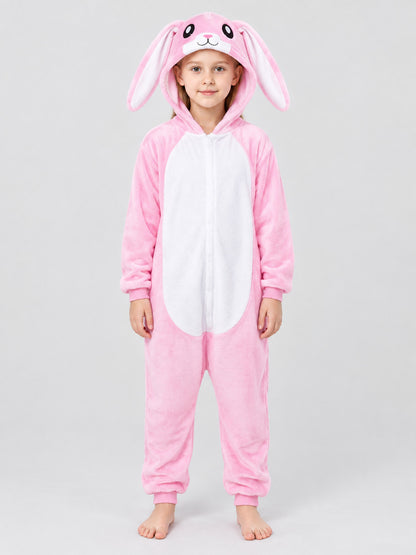 Pajama Jumpsuit with Hood and Bunny Ears, Pink