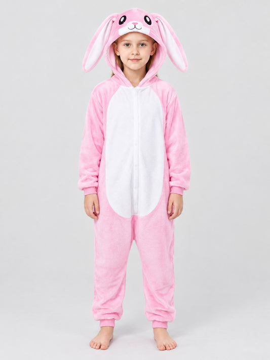 Pajama Jumpsuit with Hood and Bunny Ears, Pink