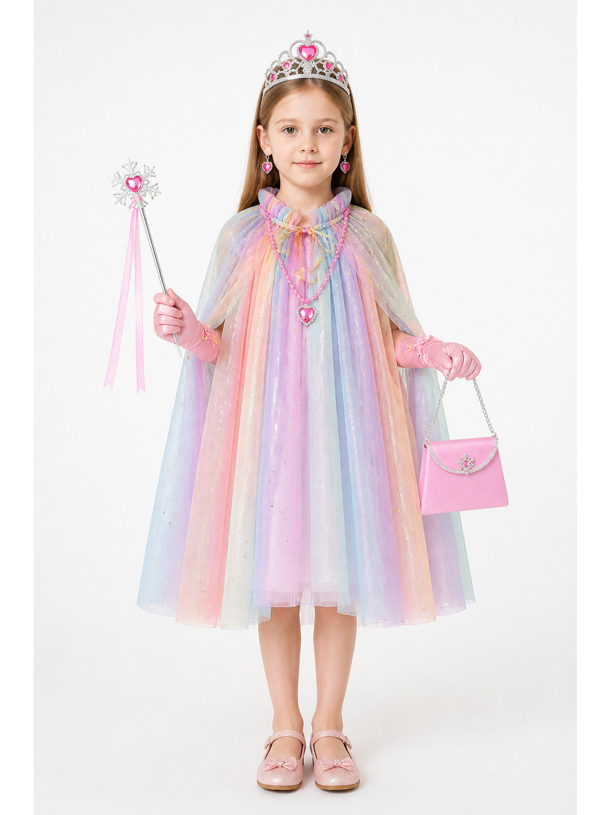 Children's Multicolored Cape with Crown and Stars main product view