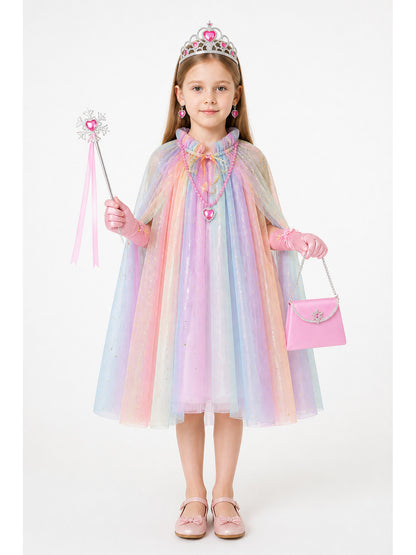 Children's Multicolored Cape with Crown and Stars main product view
