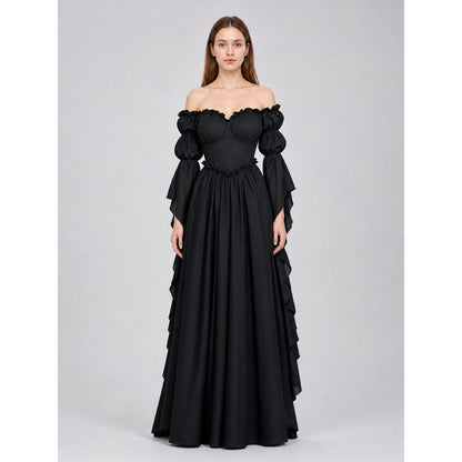 Black Long Gothic Vintage-Style Dress on-model view