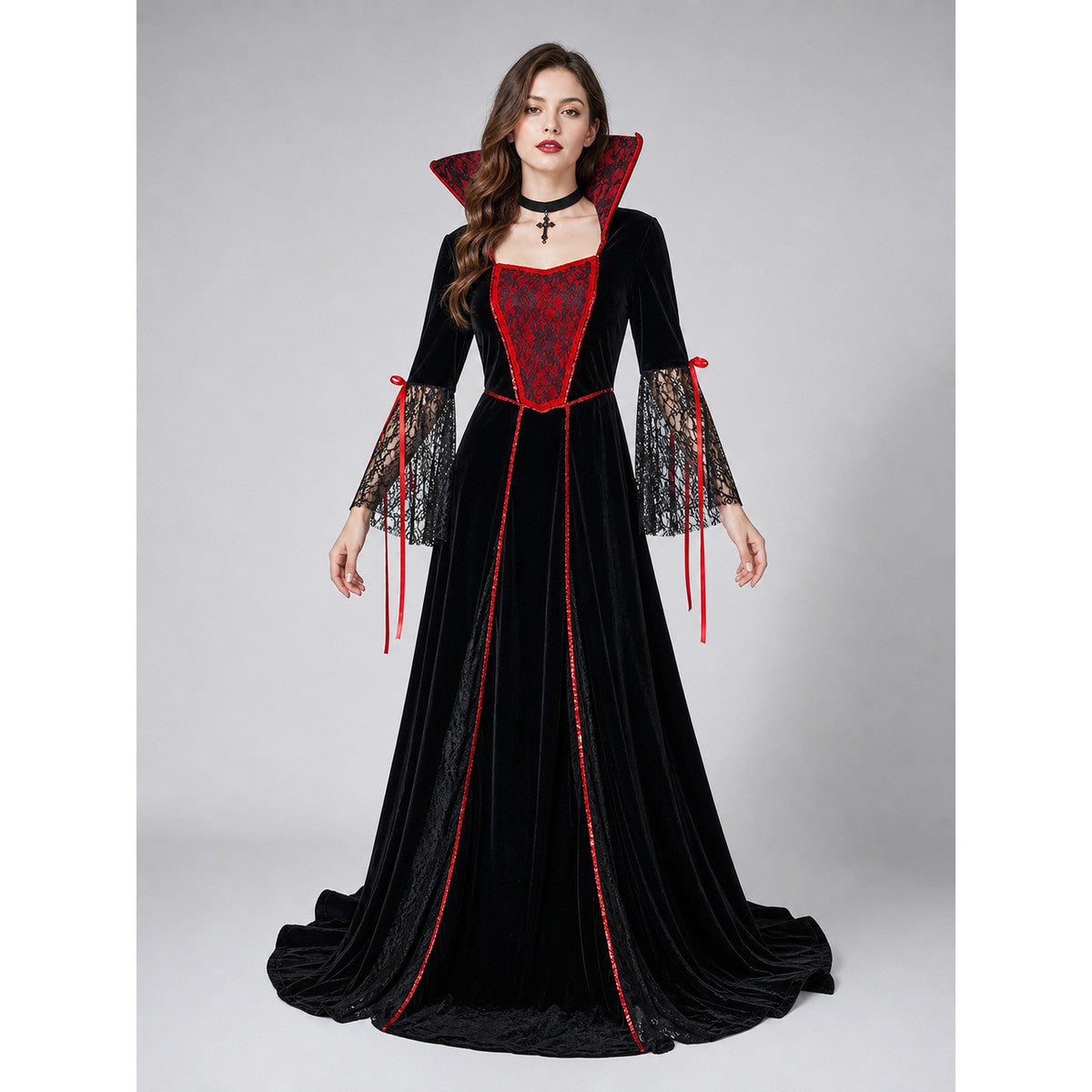 Gothic Cosplay Dress Costume with Choker front view