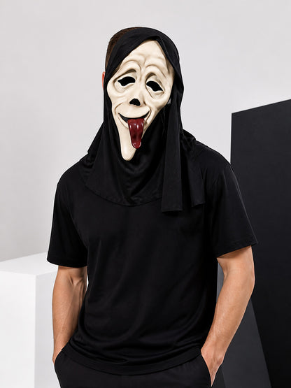 Halloween Mask with Red Tongue, Black, Full-Head Coverage