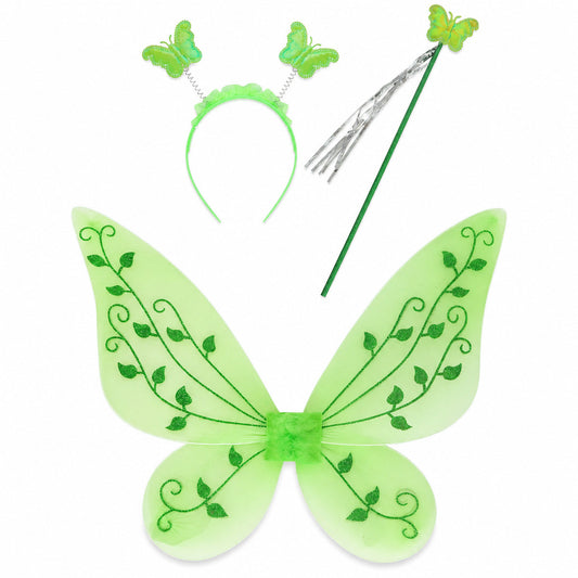 Girls' Green Forest Princess Dresses Fairy Elf Skirt Summer Glitter Mesh Princess Skirt Kid's Role Playing Performance Dress Set - Color:Accessories