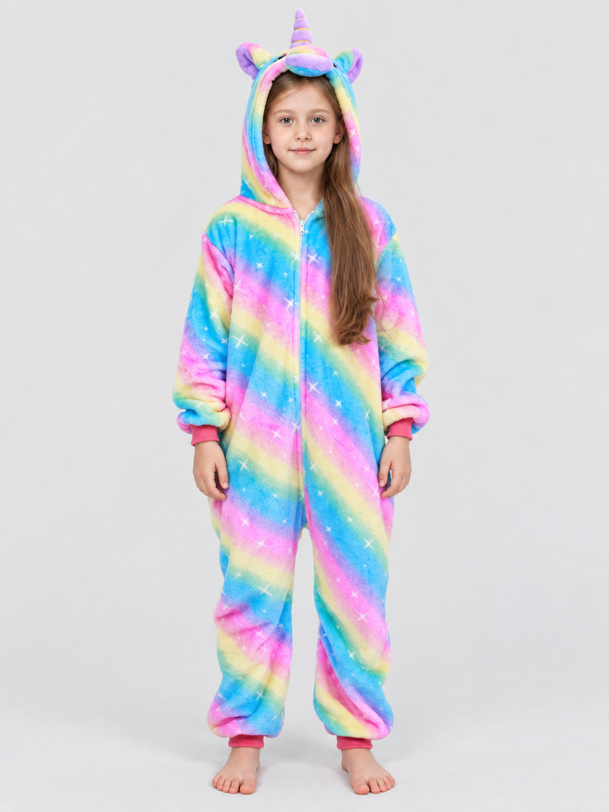 Rainbow Print Hooded Pajama Jumpsuit