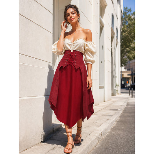 Burgundy lace-up cape cloak, loose fit