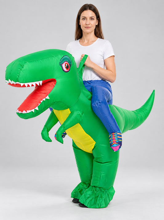 Inflatable Dinosaur Costume Green with Yellow Belly and Zipper