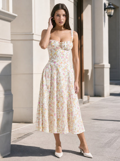 Women's midi dress with a square neckline and floral print main product view