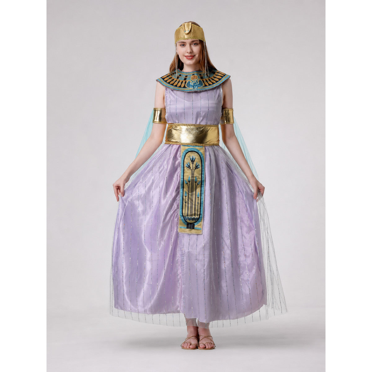 Cleopatra Costume with Long Dress and Egyptian Decorations