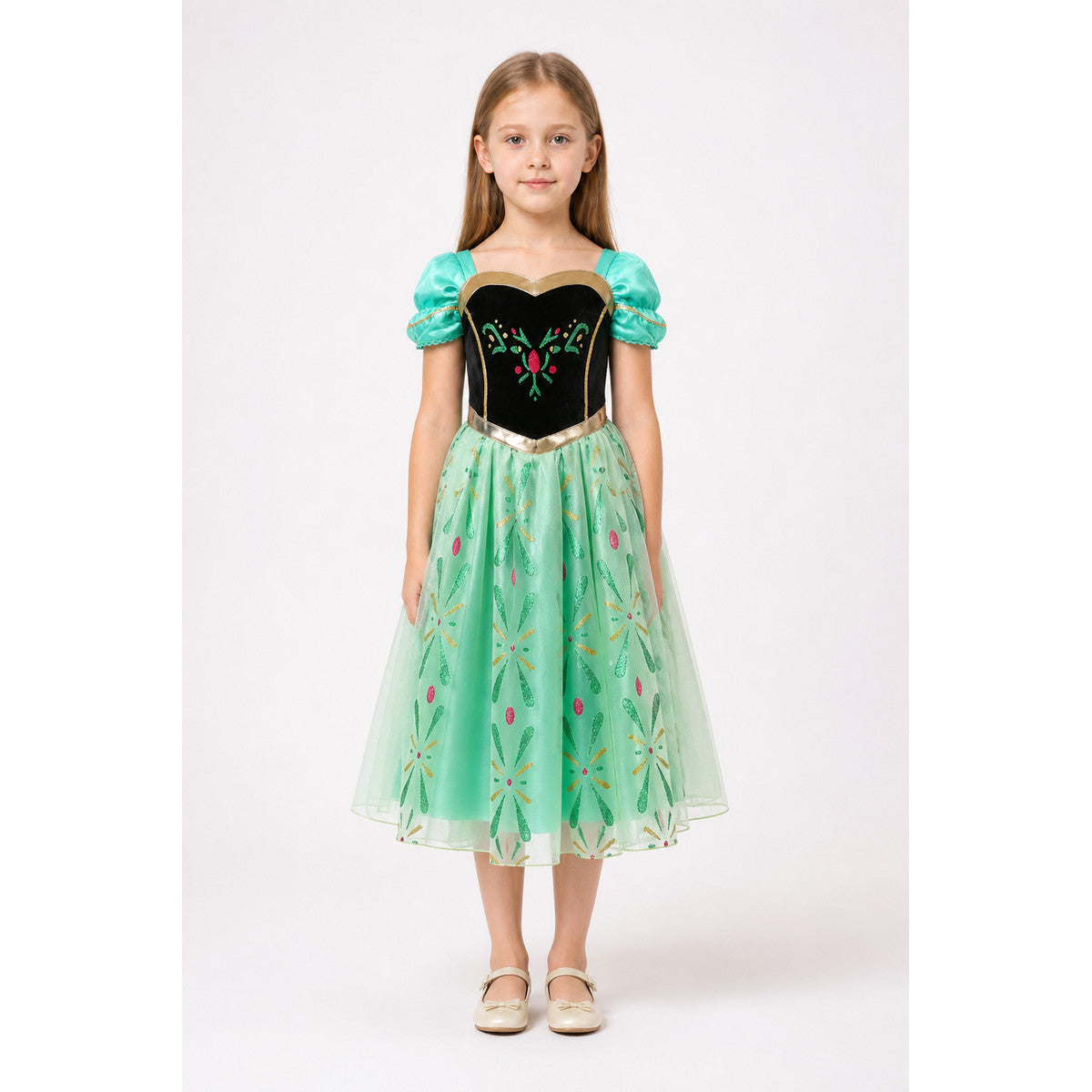 Children's Carnival Dress with a Full Skirt and Flowers main product view