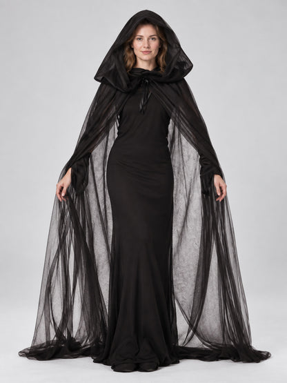 Vampire Halloween Costume with Hood and Mesh, Black