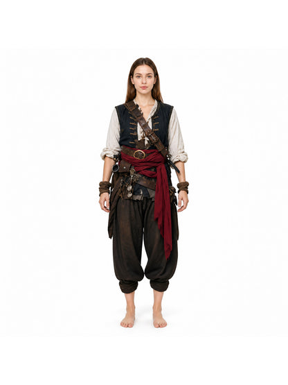 Women's Red Pirate Waist Sash Wrap Belt with Long Front Drape, Halloween Cosplay