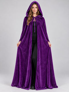 Hooded Cape Cloak Purple Velvet Long