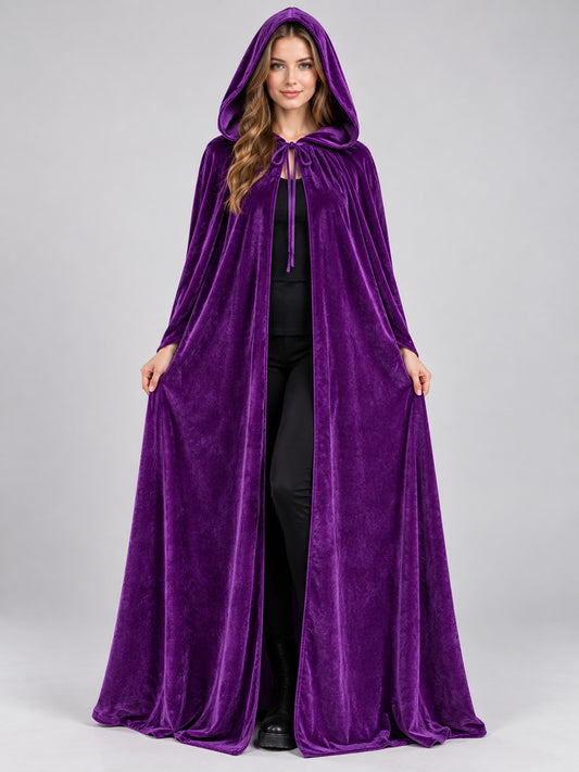Hooded Cape Cloak Purple Velvet Long