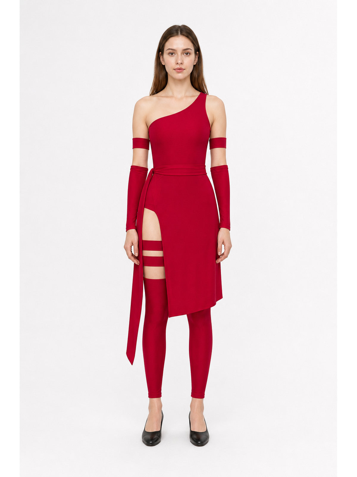 Elektra Cosplay Costume, Red with Slits and Ribbons main product view