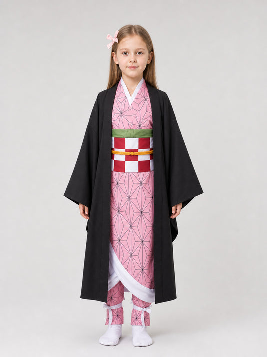 Demon Slayer Cosplay Costume with Cape on-model view