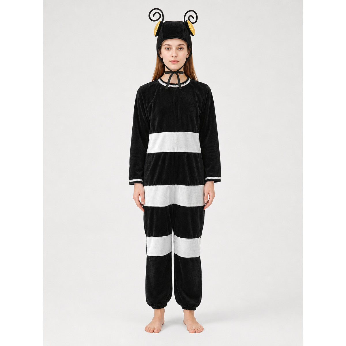 Ant Costume with Antennae and Black-and-White Stripes on-model view