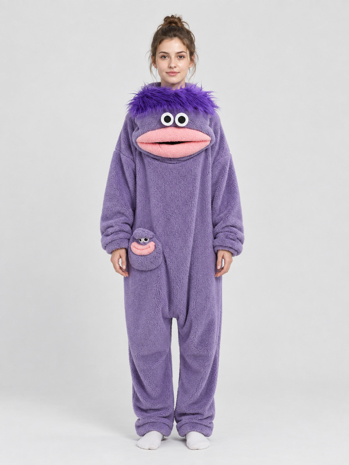 Purple Insulated Jumpsuit Pajama with a Voluminous Mouth