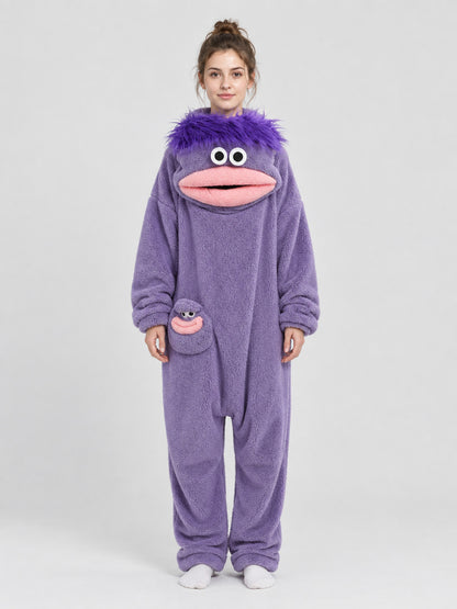 Purple Insulated Jumpsuit Pajama with a Voluminous Mouth