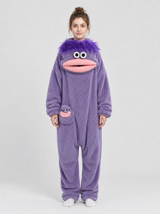 Purple Insulated Jumpsuit Pajama with a Voluminous Mouth
