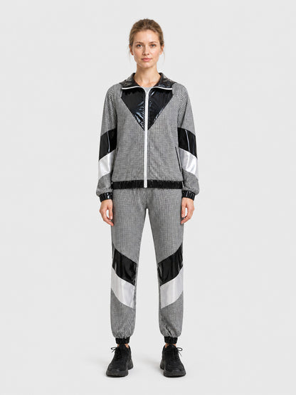 Retro Hooded Tracksuit, Black and Silver on-model view
