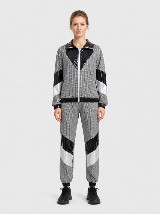 Retro Hooded Tracksuit, Black and Silver on-model view