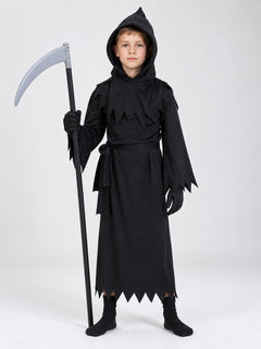 Black Grim Reaper Costume with Hood and Jagged Edge