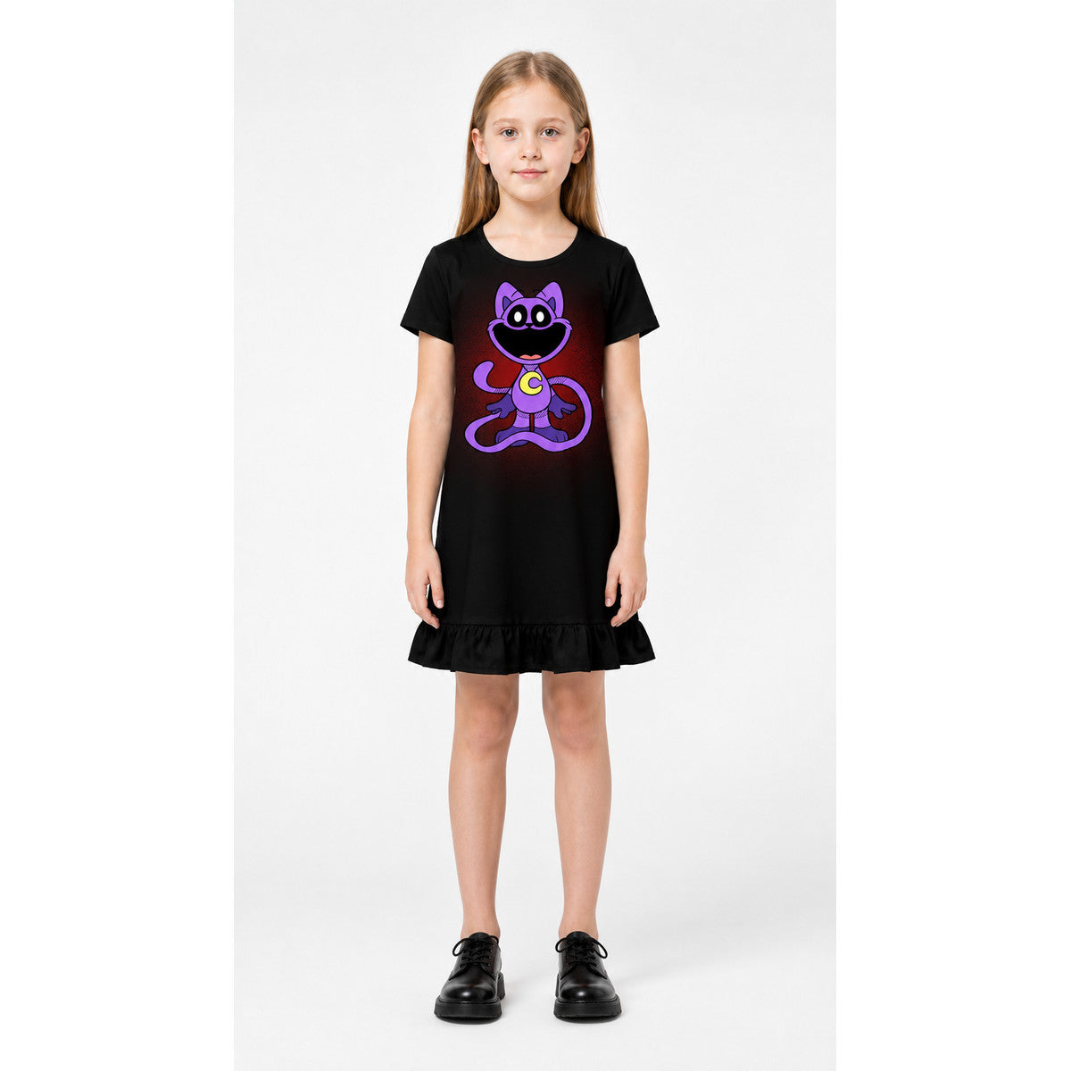 Black Cosplay Dress with Cat Print and Ruffle main product view