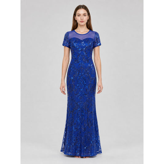Long Sequin Evening Dress with Pattern