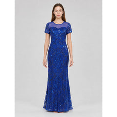 Long Evening Dress with Sequins and Pattern