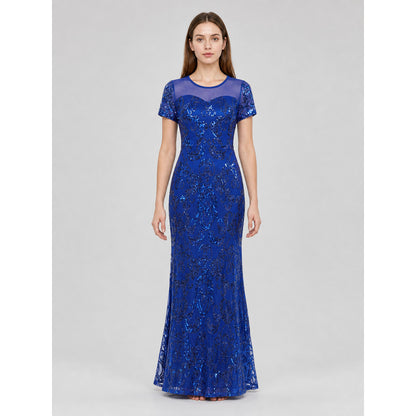 Long Evening Dress with Sequins and Pattern front view