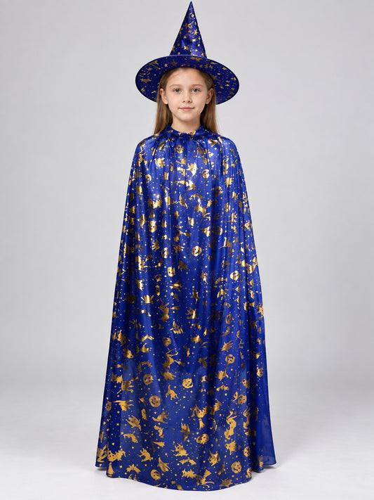 Witch costume with gold print and hat
