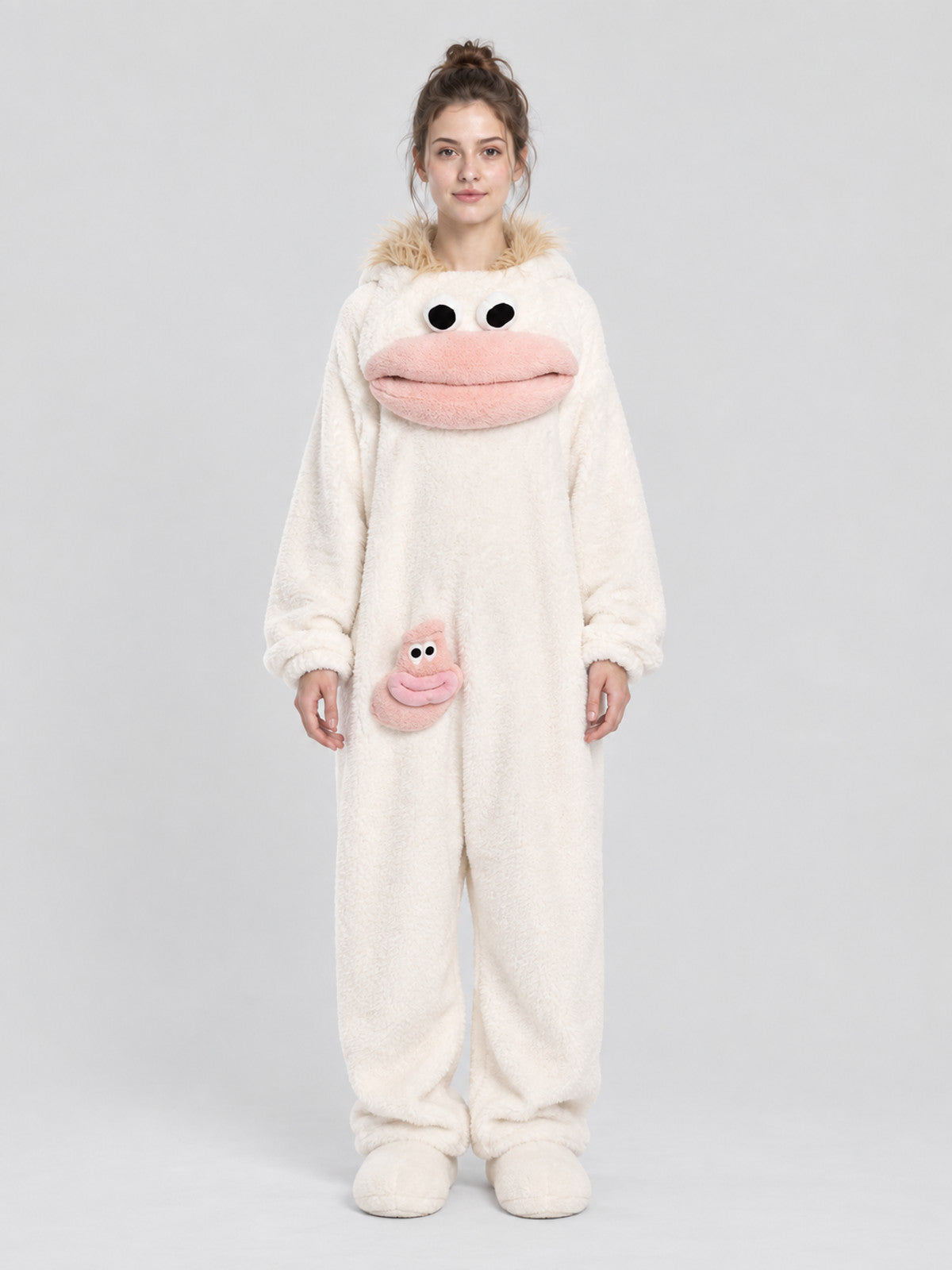 White Loungewear Pajama Jumpsuit with Cartoon Design