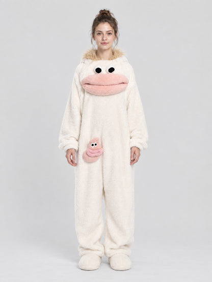 White Loungewear Pajama Jumpsuit with Cartoon Design