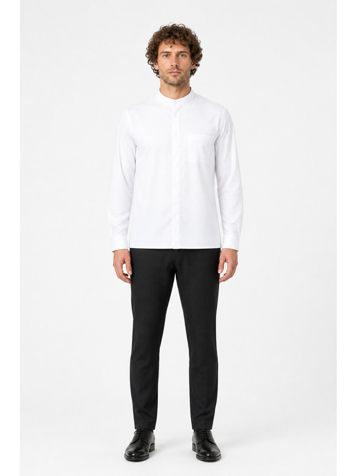 White Shirt with Stand Collar and Long Sleeves main product view
