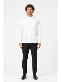 White Shirt with Stand Collar and Long Sleeves