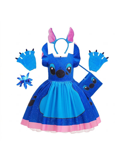 Girls' Stitch Cosplay Dress Cute Cartoon Movie Same-Style Costume for Halloween