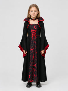 Black and Red Kids' Vampire and Witch Costume for Halloween