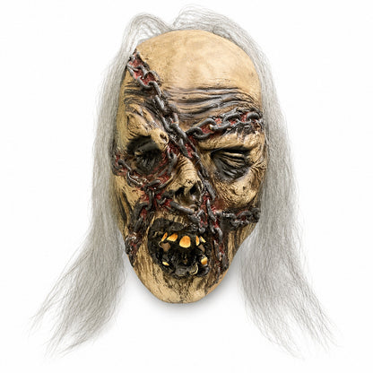 Scary Zombie Latex Mask with Chains & Hair Realistic Horror Corpse Mask Adult Unisex Halloween Cosplay Costume Props for Masquer