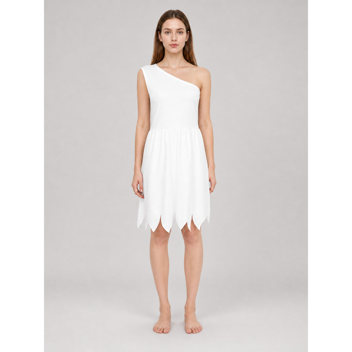 White One-Shoulder Costume Dress with Jagged Hem