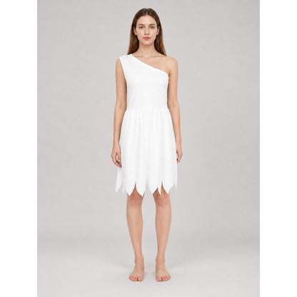 White One-Shoulder Costume Dress with Jagged Hem