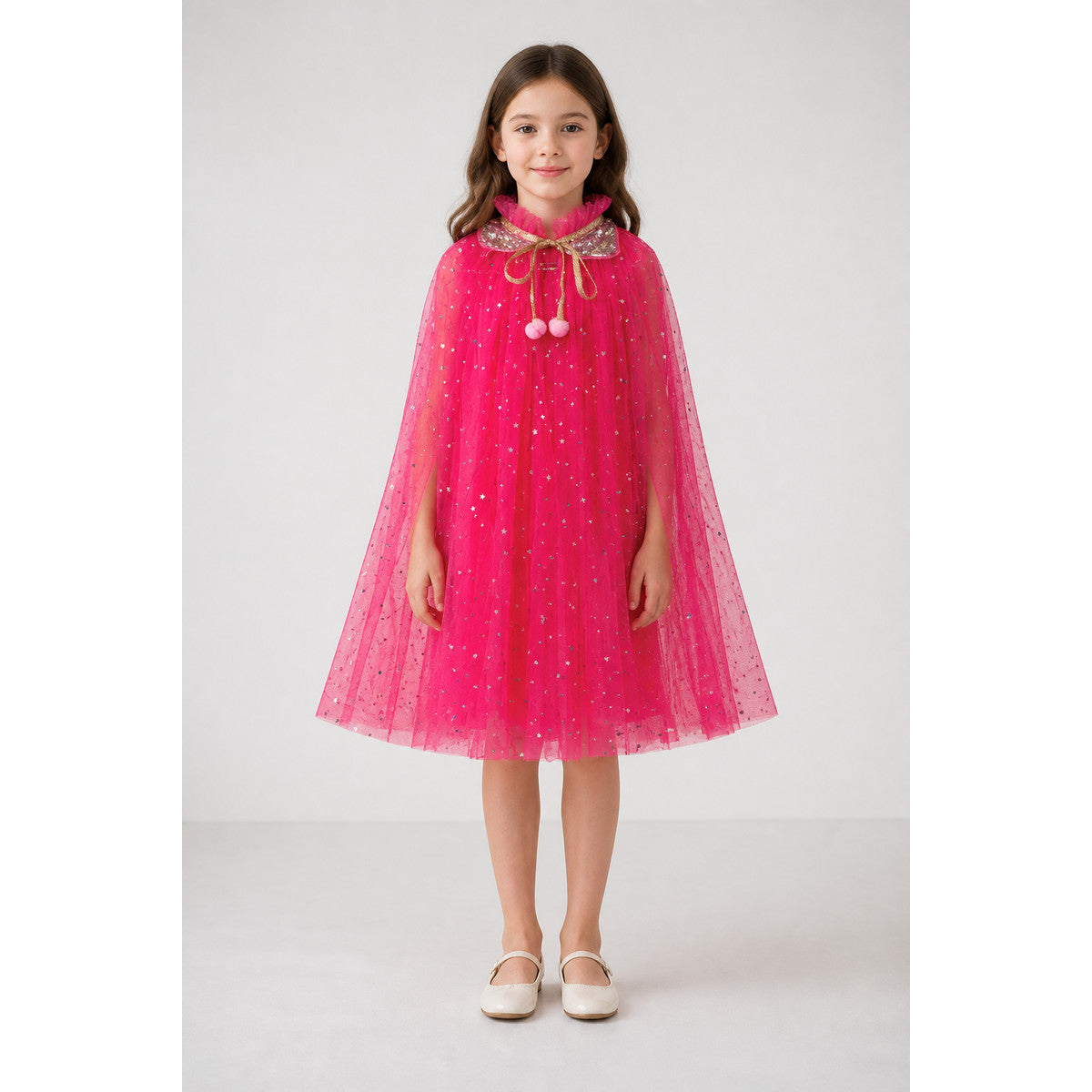 Children’s Pink Tulle Cape with Stars and Bow main product view