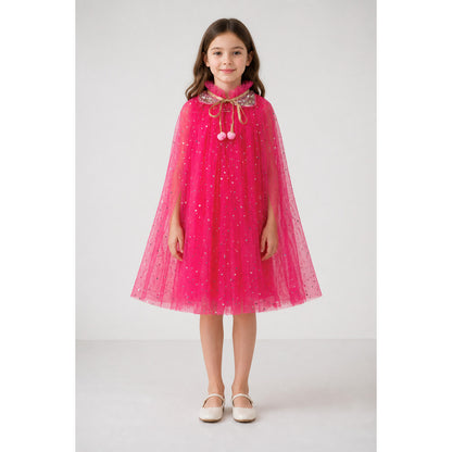 Children’s Pink Tulle Cape with Stars and Bow main product view