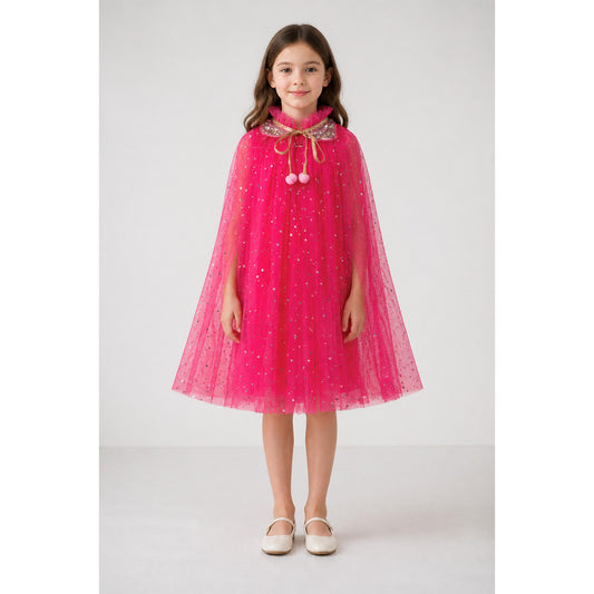 Children’s Pink Tulle Cape with Stars and Bow main product view